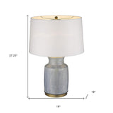 29" White Glass Column Table Lamp With White Drum Shade