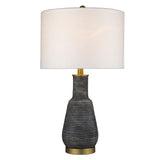 26" Black and Gold Metal Column Table Lamp With White Drum Shade