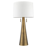 34" Brass Metal Two Light Table Lamp With White Empire Shade