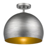 Latitude 1-Light Hand Painted Weathered Pewter Pendant With Gold Interior Shade (13.75")