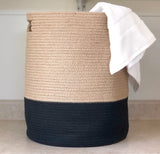 19" Black and Natural Jute Woven Rope Basket