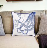 Blue and White Octopus Nautical Throw Pillow