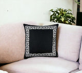 Black and White Greek Key Bordered Throw Pillow