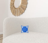 Blue and White Geometric Border Throw Pillow