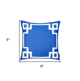 Blue and White Geometric Border Throw Pillow