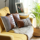 Half Patterned Faux Leather Throw Pillow