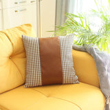 Brown Houndstooth Faux Leather Strap Throw Pillow