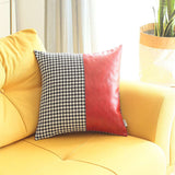 Houndstooth Divided Red Faux Leather Throw Pillow