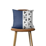 Navy Triangular Motifs Faux Leather Throw Pillow