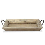 Deep Wooden Tray with Metal Handles