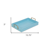 Light Blue Wooden Tray with Gold Handles