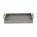 Dark Brown Wooden Tray with Rope Handles