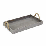 Gray Wooden Tray with Rope Handles