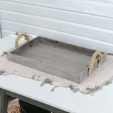 Gray Wooden Tray with Rope Handles