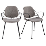 Set of Two Leaf Dark Gray Fabric and Black Dining Armchairs