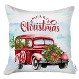 Set of 4 Merry Christmas Vintage Red Car Throw Pillows