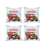 Set of 4 Merry Christmas Vintage Red Car Throw Pillows