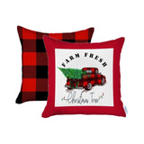 Set of 2 Red Plaid and Red Truck Throw Pillow Covers