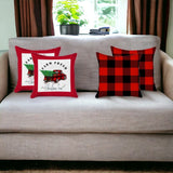 Set Of Four 18 X 18 Red And Black Plaid Zippered Polyester Christmas Tree Throw Pillow Cover