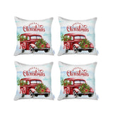 Set of 4 Merry Christmas Vintage Red Car Thow Pillow Covers