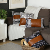 Set of 2 Black and Brown Faux Leather Throw Pillows