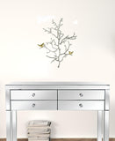 Modern 22" Silver Branch and Golden Birds Wall Art