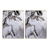 Set of 2 Ultra Modern White Black and Gold Marblized Wall Art