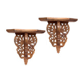 Set of 2 Boho Chic Carved Wood Wall Shelves