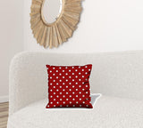 17" X 17" Red And White Zippered 100% Cotton Polka Dots Throw Pillow Cover