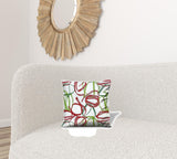 17" X 17" Red Gray And White Zippered 100% Cotton Abstract Throw Pillow Cover