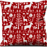 14" X 20" Red Gray And White Reindeer Zippered 100% Cotton Animal Print Lumbar Pillow Cover