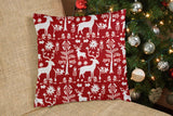 14" X 20" Red Gray And White Reindeer Zippered 100% Cotton Animal Print Lumbar Pillow Cover