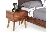 Mid Century Classic Box Shaped Walnut Nightstand with Two Drawers