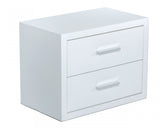 Modern Glossy White Box Nightstand with Two Drawers