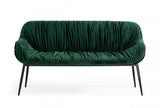 56" Green And Dark Brown Upholstered Velvet Dining bench