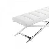 47" White and Silver Upholstered Faux Leather Dining Bench