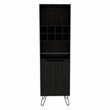 Black Tall Bar Cabinet with Two Door Panels and Top Wine Glass Rack