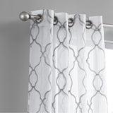 84” White Trellis Pattern Embroidered Window Curtain Panel