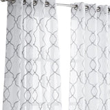 84” Silver Trellis Pattern Embroidered Window Curtain Panel