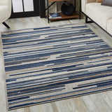 8' X 10' Blue Abstract Stain Resistant Indoor Outdoor Area Rug