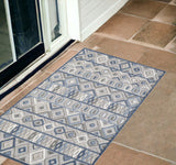 2' X 4' Blue And Gray Abstract Stain Resistant Indoor Outdoor Area Rug