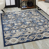 3' X 5' Blue And Gray Abstract Stain Resistant Indoor Outdoor Area Rug