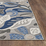 2’ x 4’ Blue Gray Jacobean Floral Indoor Outdoor Area Rug