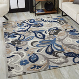 3’ x 5’ Blue Gray Jacobean Floral Indoor Outdoor Area Rug