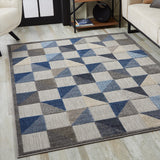 5' X 7' Blue And Gray Geometric Stain Resistant Indoor Outdoor Area Rug