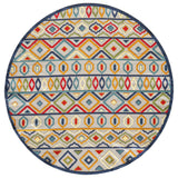 8' Round Ivory And Blue Round Southwestern Stain Resistant Indoor Outdoor Area Rug