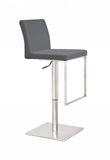 37" Gray And Silver Faux Leather And Stainless Steel Swivel Low Back Adjustable Height Bar Chair