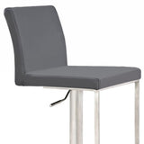 37" Gray And Silver Faux Leather And Stainless Steel Swivel Low Back Adjustable Height Bar Chair