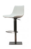 29" White And Silver Faux Leather And Stainless Steel Swivel Bar Height Bar Chair