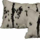 Set Of Two 12" X 20" Black And White Rabbit Zippered Natural Fur Animal Print Throw Pillows